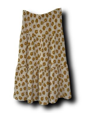 Alice Blue Cream Abstract Floral/Animal Print Tiered Midi Skirt